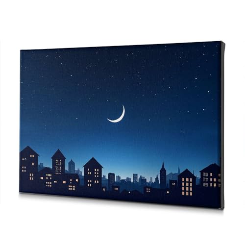 Toile de Pâques horizon de la ville sous un croissant de lune châssis d'art premium