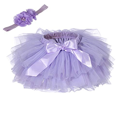 Conjunto de tiara para bebês meninas com saia tutu e babados de tule para fraldas de 6 a 24 meses, R