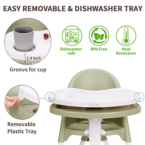 Image of High Chair Folding,One Click fold,Save Space, Detachable Double Tray, Infant Chair, Car Traveling, 3 in 1 Convertible, 3-Point Harness, Adjustable Footrest, Non-Slip Feet, Adjustable Legs