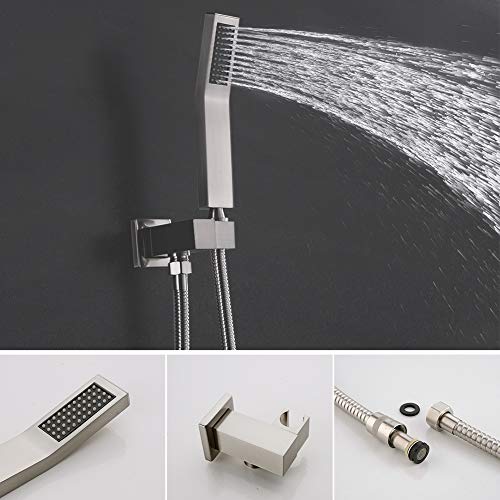 STARBATH SS01FCN 12 Inch Ceiling Mounted Shower System with Rain ShowerHead and Handheld Shower Head, Shower Faucet Rough-in Mixer Valve and Trim Included Shower Combo Set, Brushed Nickle