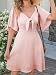 Cicy Bell Damen V-Ausschnitt Sommerkleid A-Linie Minikleid Elegantes Cocktailkleid Krawatte vorne Flatterärmel Kleid Rosa L