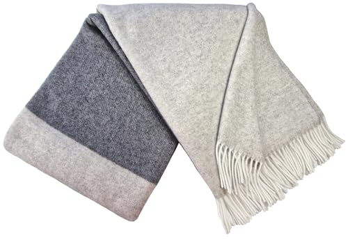 STTS International Cashmere Blanket Wool Blanket 100% Merino Wool - Cashmere - Mix 140 x 200 cm Very Soft Plaid Cuddly Blanket Faro (Grey/Light Grey (Two-Tone))