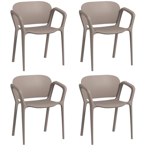 Outsunny Set 4 Sedie da Giardino Impilabili con Braccioli, Sedie da Esterno in PP, Resistente ai Raggi UV e Impermeabile, da Patio, Balcone, Terrazza, Esterno e Interno, 60x56x75 cm, Grigio
