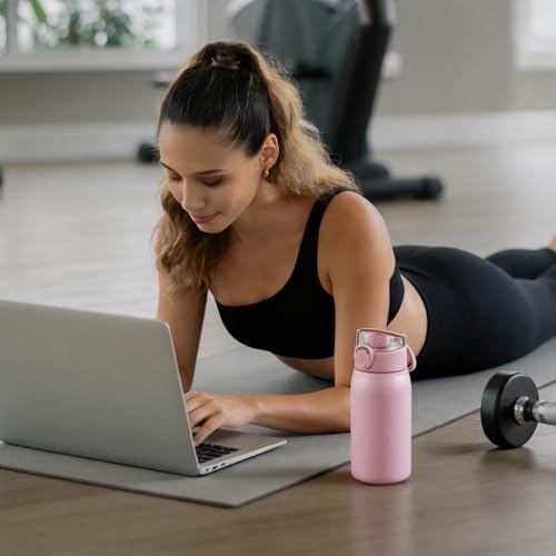 Image of Insulated Water Bottle 12 oz with Dustproof Lid, Carry Handle & Tea Infuser, BPA-Free & Leakproof, Stainless Steel Water Bottles Ideal for Fitness, Hiking, Office & Outdoor Use (Water Pink )