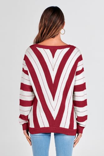 PRETTYGARDEN Sweaters for Women 2025 Long Sleeve Striped Knitted V Neck Pullover Jumper Tops Fall Outfits Fashion Clothing