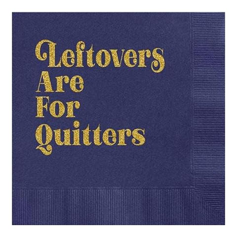 Leftovers Are For Quitters Gold Foil Cocktail Napkin | Funny Thanksgiving Beverage Napkin | Blue Football Fan Cocktail Napkin | Superbowl Napkin by MODLOUNGE paper company Cover