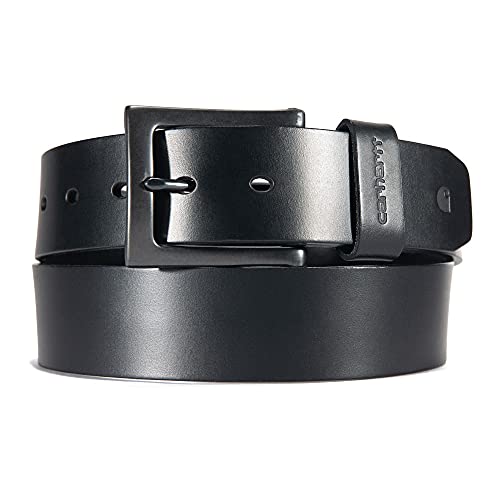 Carhartt Men's Rugged Full Grain Burnished Leather Box Buckle Belts, w/Antique Harness Buckle Hardware, Black, 32