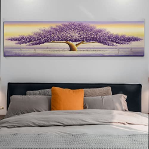 Peinture paysage violet grand format pour decoration mur de salon moderne et chambre a coucher