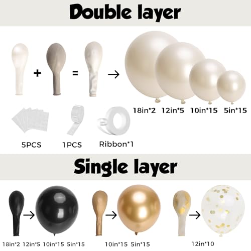 Image of Black and Gold Balloon Arch Garland Kit 150pcs 2026 New Year's, Double Stuffed Pearl Sand White Black Chrome Gold Balloons Arch Kit for Graduation Father's Day Birthday Party Decoration