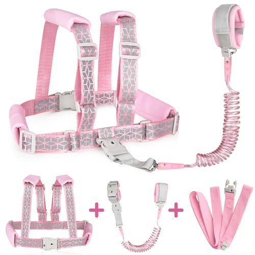 Image of Accmor Toddler Harness Leash, Reflective Kids Leashes with Anti Lost Wrist Link, 3 in 1 Child Harnesses with Key Lock Design for Girls, Baby Walking Wristband Rope Protection Belt Tether.