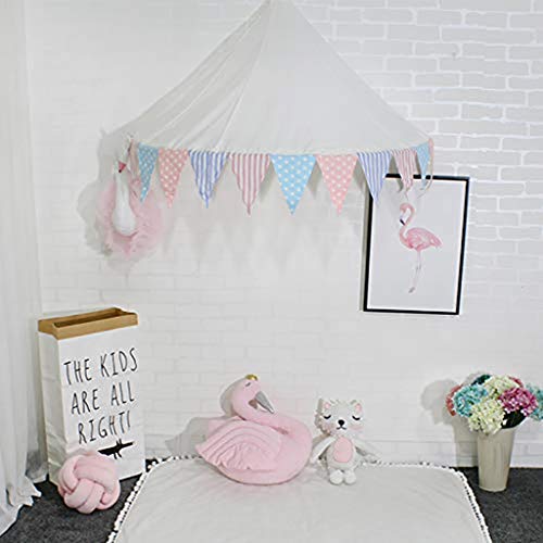 Bed Canopy Lace Mosquito Net With Gauze Curtain Unique Pendant Play Tent Bedding For Kids Playing Reading With Children Round Dome Netting Curtains Baby Boys Girls Room Decoration,White #TOP4