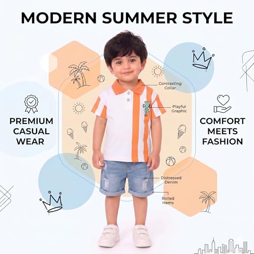 Image of Krishn Creations Kids Clothes for Boys | Cotton Printed Half Sleeve T-shirt and Shorts Baby Boy Dress | Casual Wear Kids Clothes