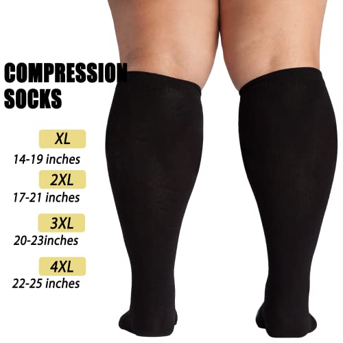 Image of Plus Size Compression Socks, 20-30 mmHg Wide Calf Compression Stockings, Knee High Extra Wide Support Revovery Socks for Men and Women for Circulation Running Flying Nurses Pregnancy