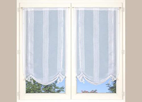 Atout Ciel Paire de Stores en Voilage réglables avec Passe-Tringle prêts à Poser, 2X 60x140cm, Blanc