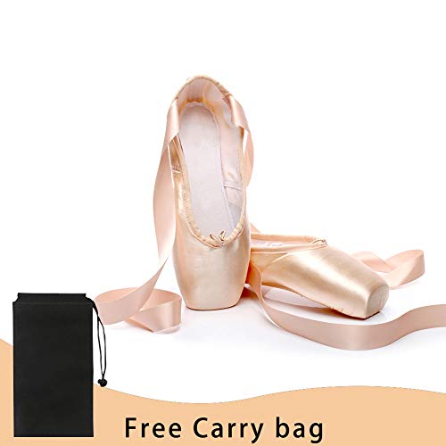 Dkzsyim Women's&Girls Pink Ballet Pointe Shoes With Ribbon Ballet Dance Toe Shoes Ballroom Performance Shoes,Model Zjbl,9 B(M) Us #TOP3