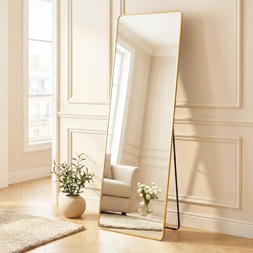 SONGMICS Miroir Intégral, 160 x 50 cm, Miroir Rectangulaire sur Pied, à Poser au Sol, Cadre en Alliage d’Aluminium, Verre Trempé, pour Chambre, Salon, Dressing,...