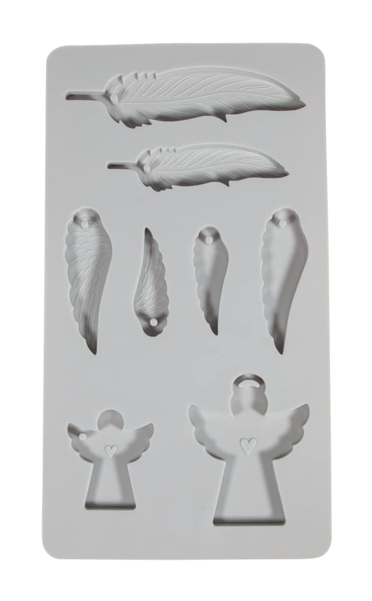 Rayher Silicone Casting Mould with Angel, Wing, and Feather Designs, Casting Tray with 8 Different Shapes for Concrete, Plaster of Paris, and Resin, 26x14.5x1cm, grey, 36115000 - Image 2