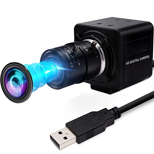 IFWATER USB Camera 1080P High Speed 260fps 2.8-12mm 4X Optical Zoom Lens 2MP USB Webcam Manual Close up Zoom in and Out,UVC Computer Comference Golf Swing Camera for Raspberry Pi Windows Mac