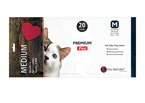 20 Strong Thick Durable M (Medium - 80 x 43 cm) Cat Litter Tray Liners with Strong Drawstrings from Easy Applicator. For Small + Medium Trays + Boxes. Suitable for most types Cat Litter.