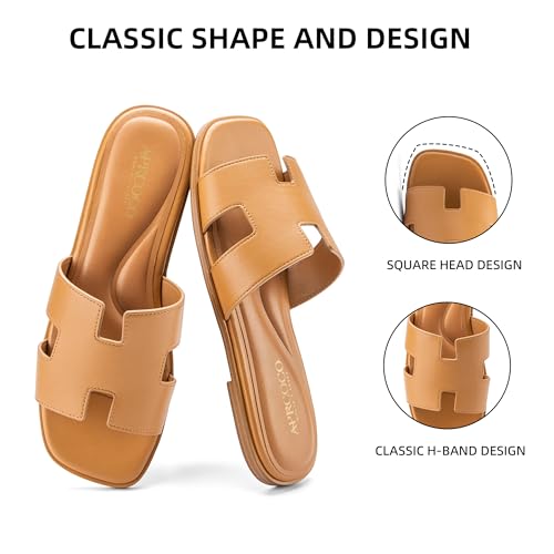 Image of AprCoco Women's Flat Sandals Dressy Classic H-Band Flats Sandals Summer Beach Vacations Slide Sandals