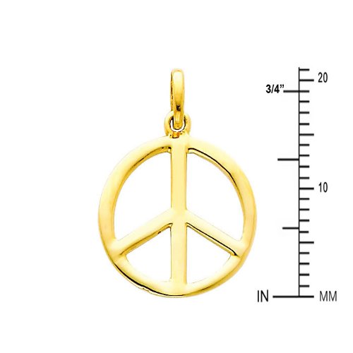 The World Jewelry Center 14k Real Yellow Gold Peace Sign Pendant with 1.2mm Cable Chain Necklace3