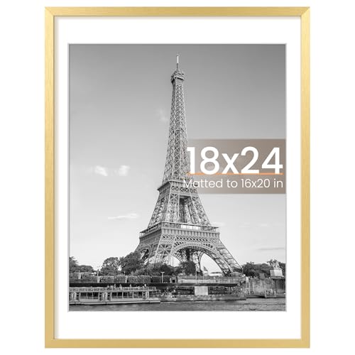 Image of upsimples 18x24 Picture Frame, Display Pictures 16x20 with Mat or 18 x 24 Without, Wall Hanging Poster Frames, Gold, 1 Pack
