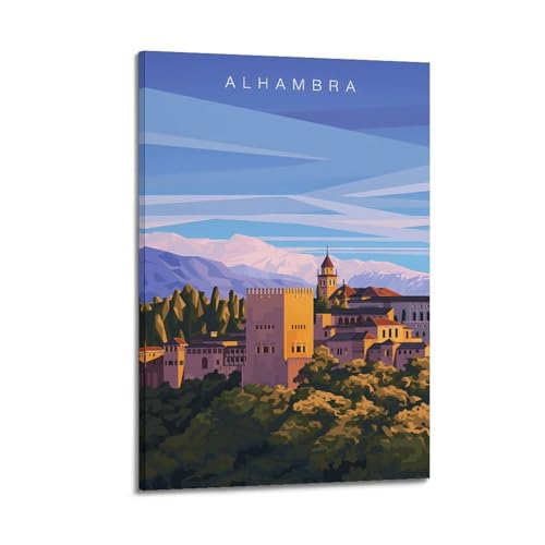 JJUPUV Alhambra - Póster vintage de viaje, obras de arte geniales, pintura para pared, lienzo para colgar, decoración del hogar, idea de 20 x 30 cm