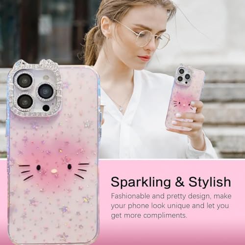 Image of Mobistyle Designed for iPhone 14 Plus, Sparkling Cat Eye Pattern Camera Protection Back Cover Case for Women, Girls for iPhone 14 Plus (Pink)