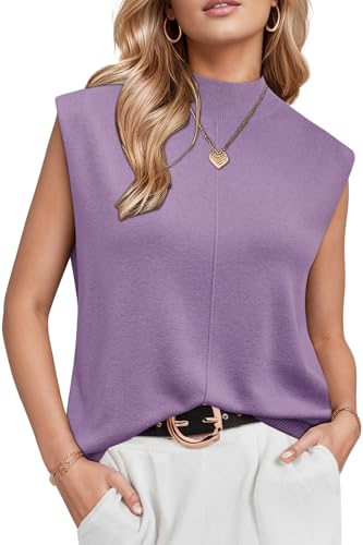Image of Arach&Cloz Women's Wool Blend Mock Neck Sweaters Vest Business Casual Lightweight Trendy Tops Summer Outfits 2026