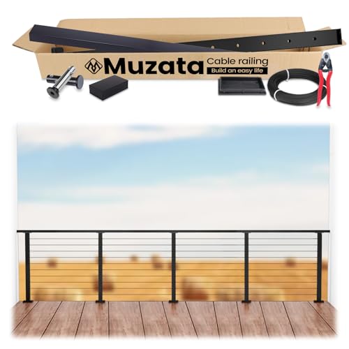 Muzata 6'6"-13' Black Complete Cable Railing Kit 36 Inch Cable Railing System for Decks with Post Handrail Length Adjustable Easy DIY with User Guide Complete Set RCS2 BH4S