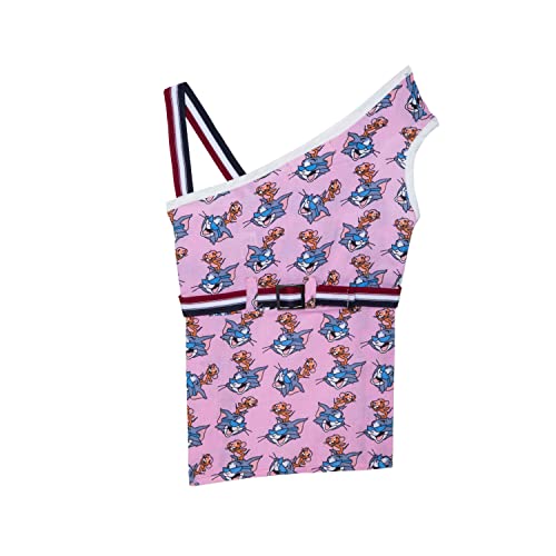 Image of Lulala Dog Dress - 100% Cotton Sleeveless Summer Dress for Dogs and Cats, Tom and Jerry Print Vest Outfit, Lightweight Pet Clothes for Puppies (Pink, 14-Inch)