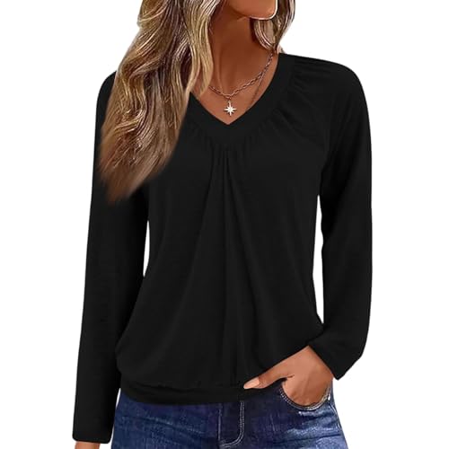 Tee shirt femme col v manches longues vêtement d'automne ample et haut doux