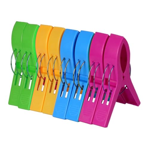 8X Pinzas Grandes para Toallas de Playa, Pinzas de Playa para Tumbonas y Sillas de Playa – Pinzas XXL de Plástico (8 Piezas - 4 Colores)