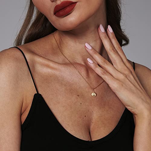 Pencros Dainty Pendant Necklace,18K Gold Plated Pumpkin Ghost Hammered Coin Delicate Chain Minimalist Simple Halloween Jewelry Friend's Gift4