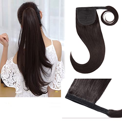 Human Hair Ponytail Extensions Down Natural Black Wrap Around Ponytail 1B