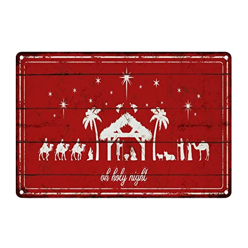 Plaque décorative métal Oh Holy Night finition rétro rouge supérieure - 2