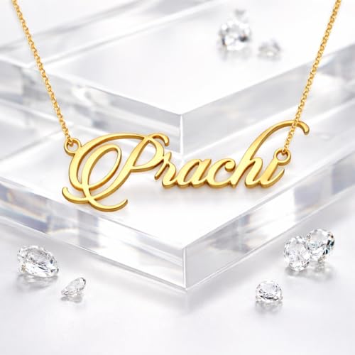 Image of Prachi Cursive Gold & Silver Name Pendant Necklace, Best Jewelry Gift for Girls.
