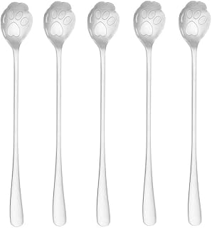 Set of 10 Cat Paw-Shaped Spoons - Long Handle 7.5-inch Design Perfect for Ice Tea, Ice Cream, Coffee Stainless Steel Stirring Spoons for Mixing Silver
