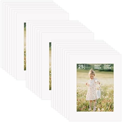 ZBEIVAN 11x14 White Picture Mats for 8x10 Pictures 25 Packs, Acid-Free White Core Bevel Cut Frame Mattes for Photos, Prints, Drawings, or Artworks