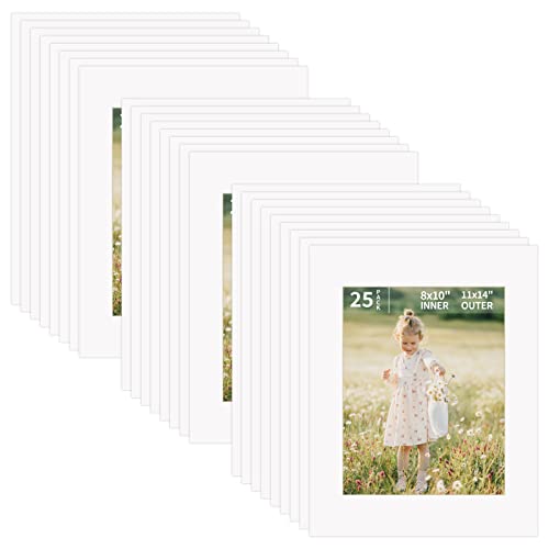 Zbeivan 11X14 White Picture Mats For 8X10 Pictures 25 Packs, Acid-Free White Core Bevel Cut Frame Mattes For Photos, Prints, Drawings, Or Artworks #TOP4
