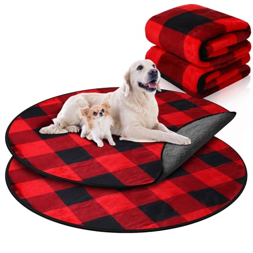 Image of 2 Pack Washable Dog Pee Pads Christmas Buffalo Plaid Waterproof Puppy Pads Reusable Pet Training Pad Absorbent 36 inch Round Whelping Floor Bed Mat Fleece Pad for Potty(Black Red)