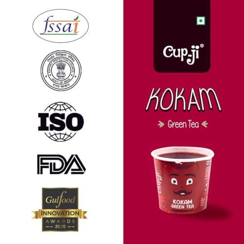 Image of Cup-ji Ready to Sip Kokam Green Tea I With Hibiscus & Kokam I Effective on Weight Loss I Non Bitter & Whole Leaf Green Tea I Fruity & Peppery I10 Cups with Each Cup Size 210 ml | Pack of 2