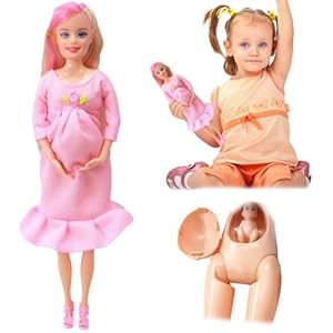 Pregnant Doll 11.5″ ABS Plastic Pregnant Mother Toy with Baby Doll Creative Pregnant Doll with A Baby in Her Tummy Gifts for Kids Gift, Style 2