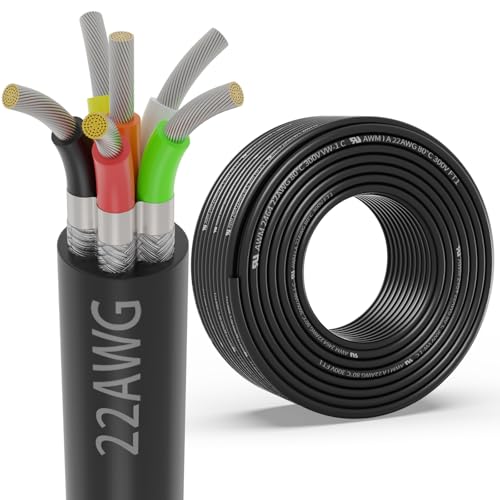 22 Gauge 6 Conductor Shielded Wire 25FT, UL2464 22 AWG 6 Shielded Cable