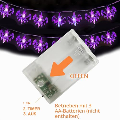 XVZ Halloween-Fledermaus-Lichterkette 3m 20 LED mit Timer Lila - Batteriebetrieben – Ansicht 4