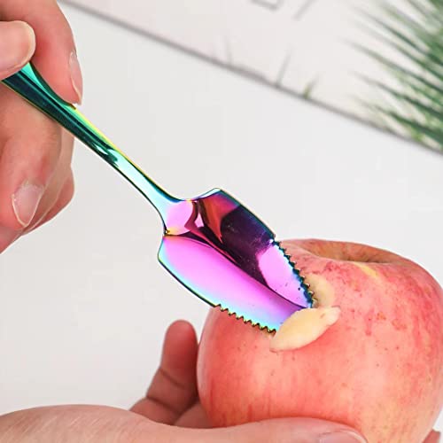 Axiaolu 6-Piece Rainbow Grapefruit Spoons,Stainless Steel Grapefruit Spoons For Citrus Fruit, Serrated Edges Spoon Pack Of 6 (Rainbow） #TOP5