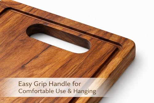 Image of Teak Wood Chopping Board | Solid Wooden Cutting & Serving Tray | Large, Durable, Natural Finish