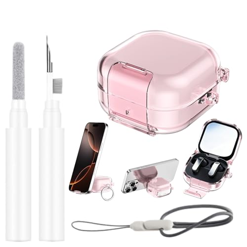 Clear Case Compatible with Samsung Galaxy Buds 4 /Buds 4 Pro with Stand and Secure Lock, Keychain & Lanyard and Cleaning kit, Soft TPU and Hard PC, Shockproof Full Protection Cover for Women Men