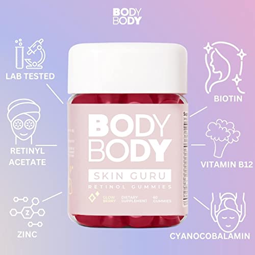 Body Body Skin Guru Gummy- For Healthy Skin, Promotes Anti-Aging, Clear Skin, And Acne Reduction. 60 Count, Berry Flavor, Vitamin A, Biotin, Vitamin C, Vitamin B12, And Zinc. #TOP3