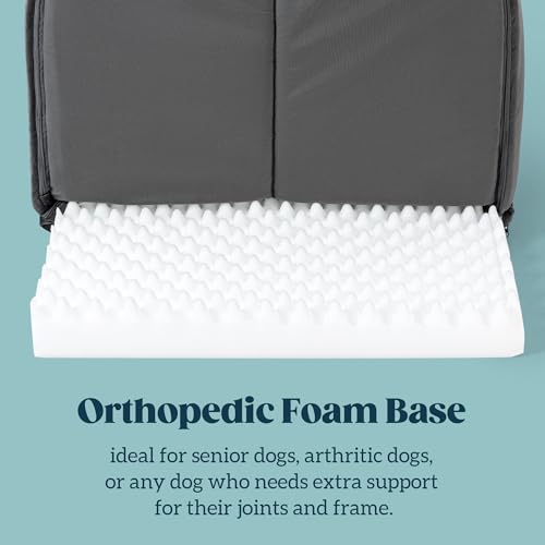 PELZIN Indoor Dog House - Orthopedic Dog Tent Bed w/Egg-Crate Foam - Pet Bed with Cover Cave - Waterproof Lining - Nonskid Bottom, Ideal for Medium Breeds & Fits L 77cm Crate - 74x46cm, Charcoal